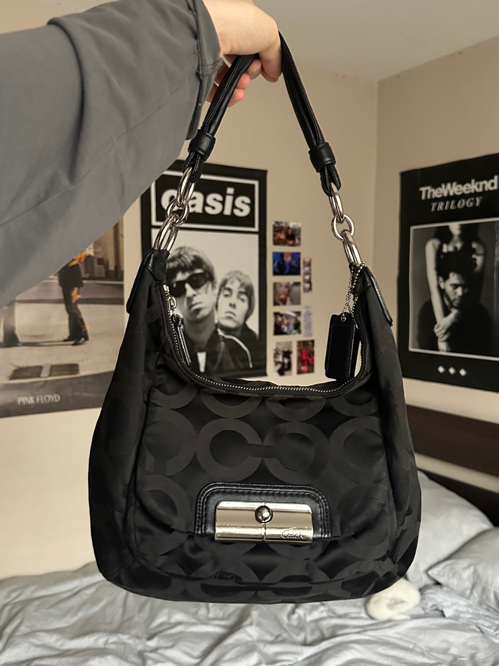 Coach Black Signature Shoulder Bag with Silver Hardware